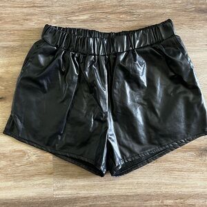 Blue Blush Faux Leather Black High Waist Shorts